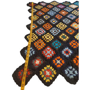 VTG Hand Crochet Granny Square Afghan Blanket 52” X 80" Multicolored